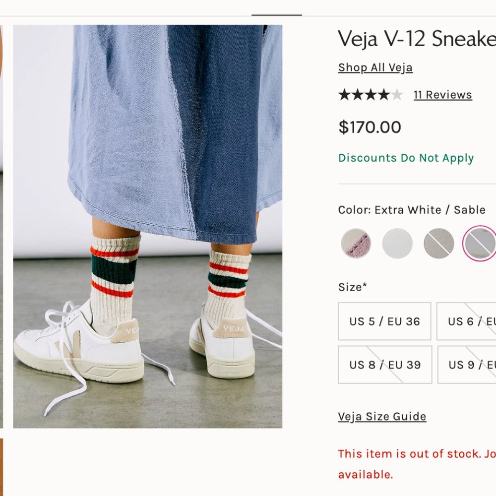 NWOT Veja V-12 Sneakers Extra White/Dune Size US 7/EU 38 - Picture 2 of 8